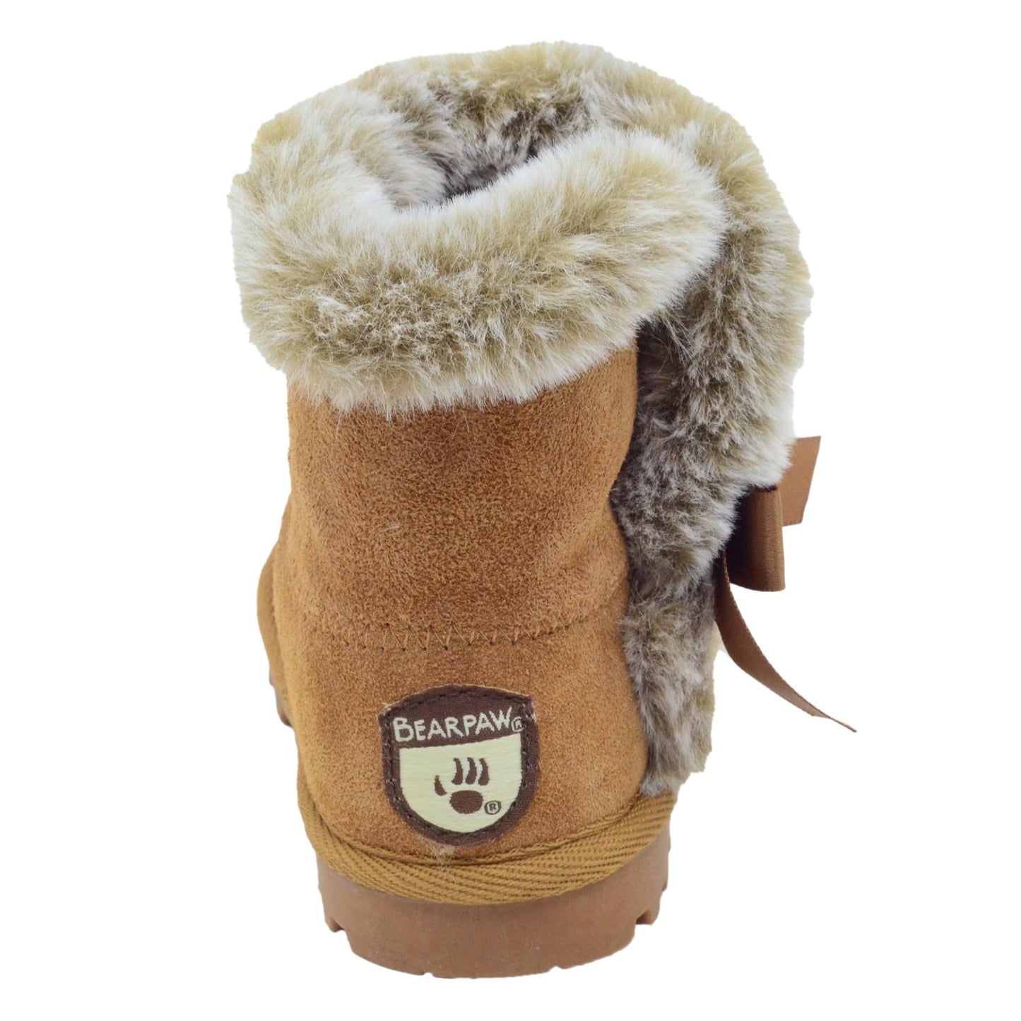 BEARPAW Toddler Suede Winter Boots with Faux-Fur Lining - Chestnut with Bow