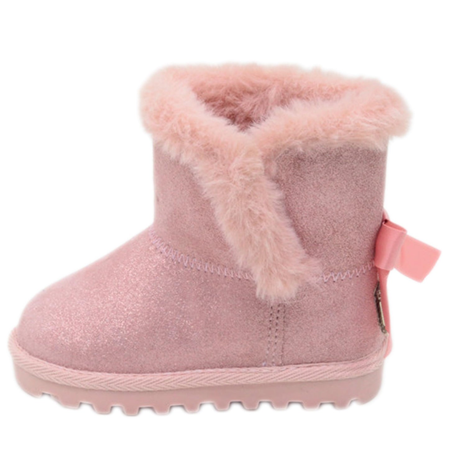 BEARPAW Toddler Suede Winter Boots with Faux-Fur Lining - Rose Gold Glitter