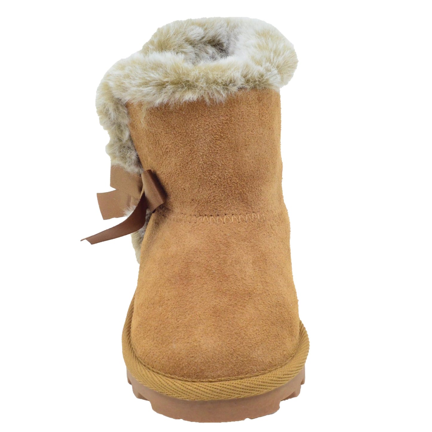 BEARPAW Toddler Suede Winter Boots with Faux-Fur Lining - Chestnut with Bow