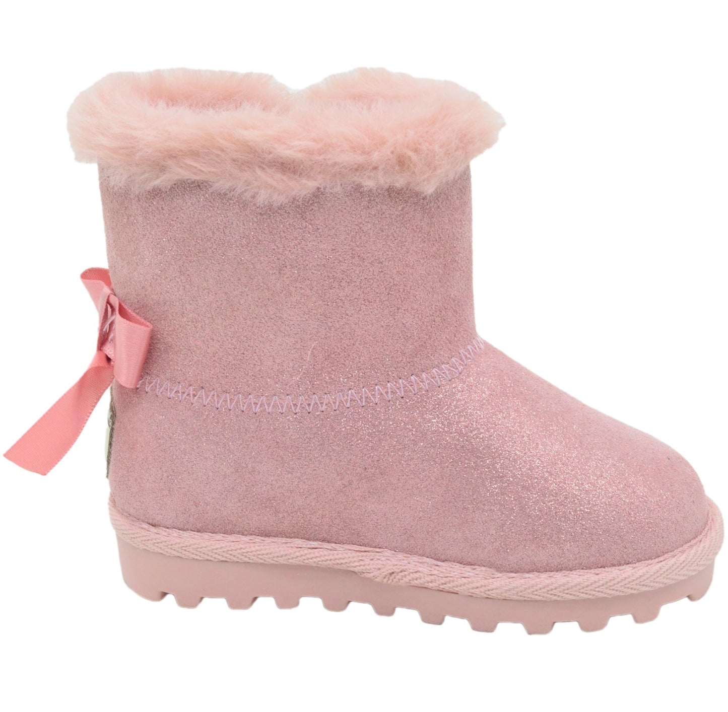 BEARPAW Toddler Suede Winter Boots with Faux-Fur Lining - Rose Gold Glitter