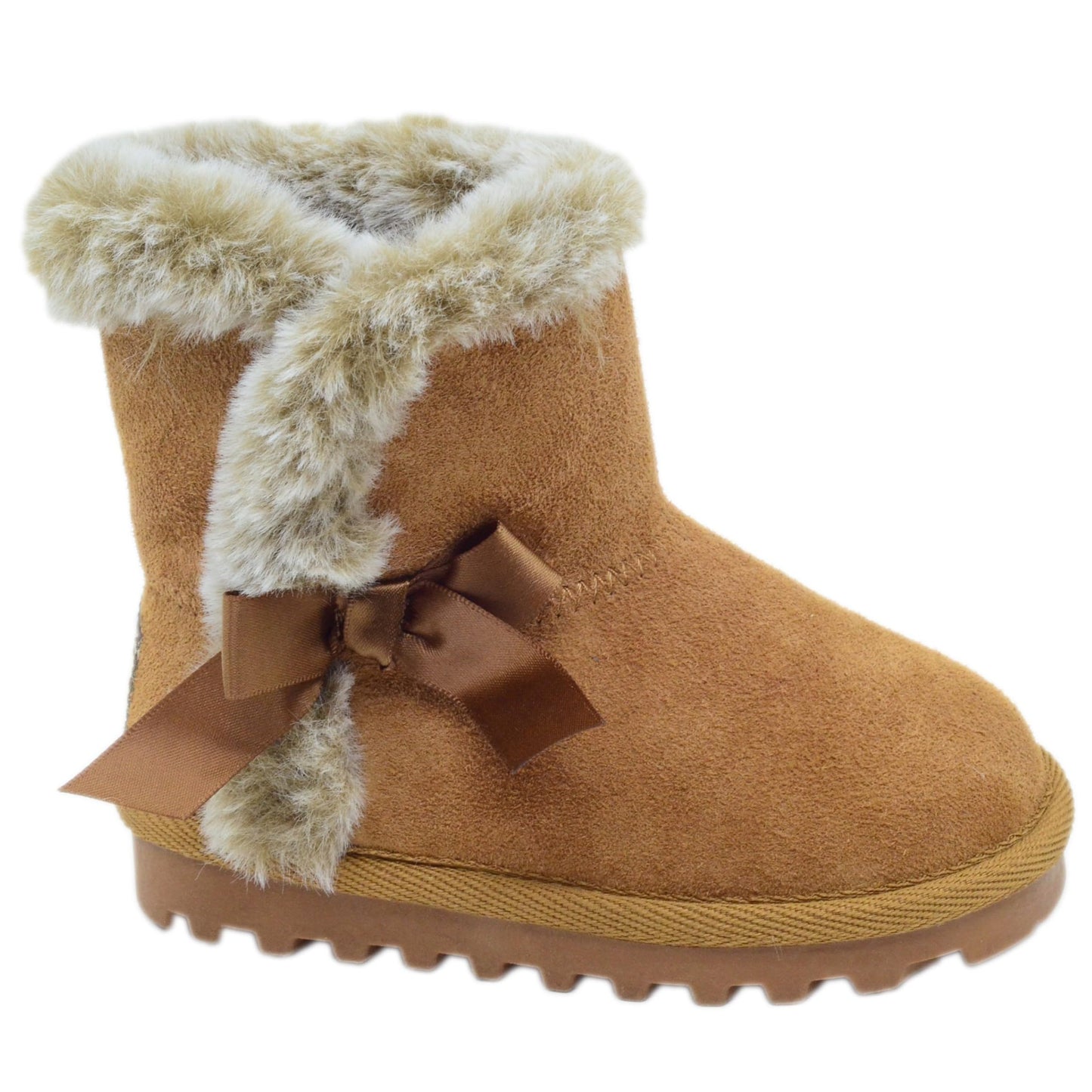 BEARPAW Toddler Suede Winter Boots with Faux-Fur Lining - Chestnut with Bow