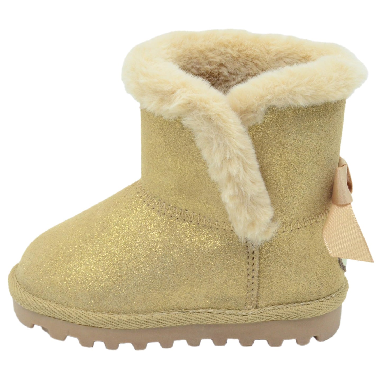BEARPAW Toddler Suede Winter Boots with Faux-Fur Lining - Champagne Glitter