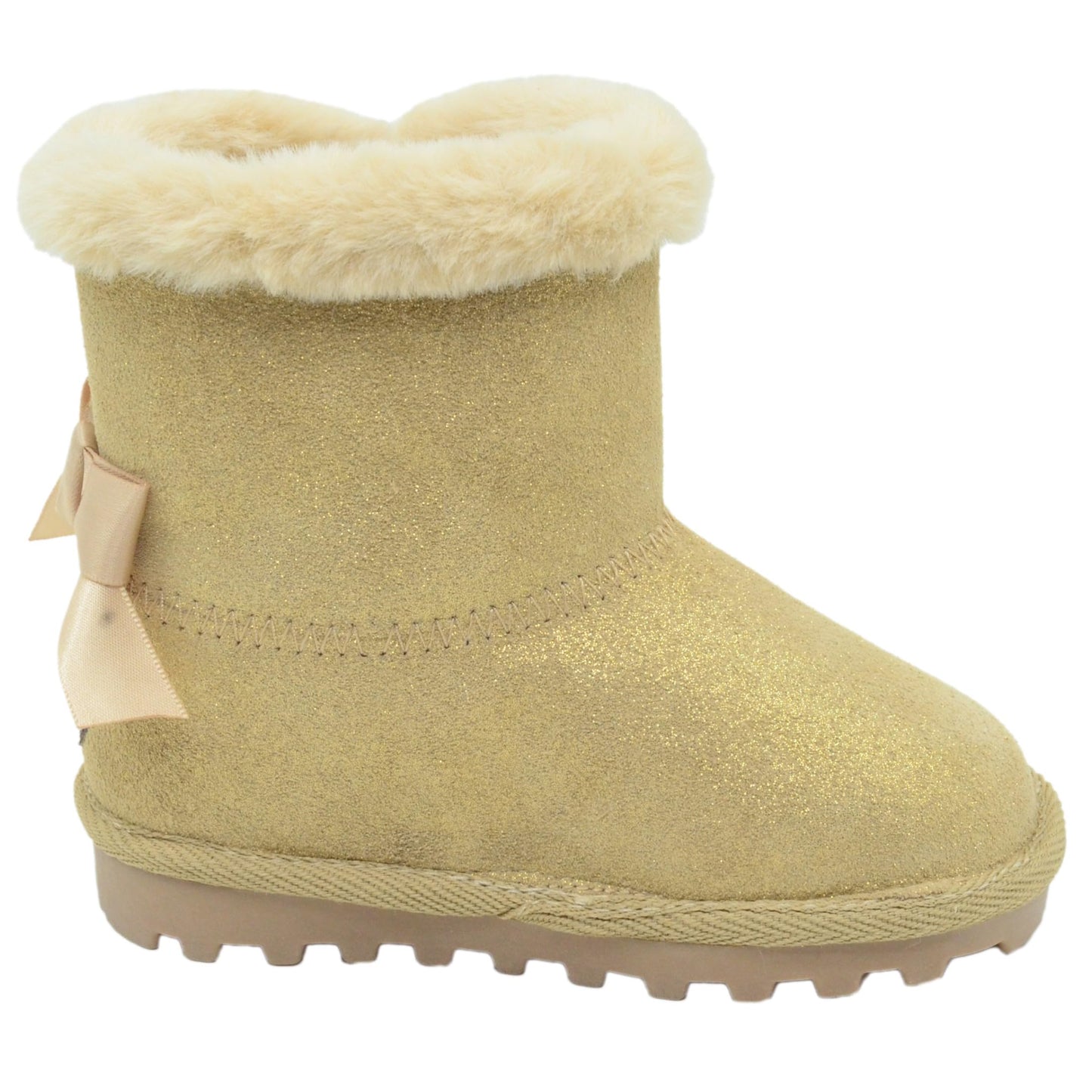 BEARPAW Toddler Suede Winter Boots with Faux-Fur Lining - Champagne Glitter