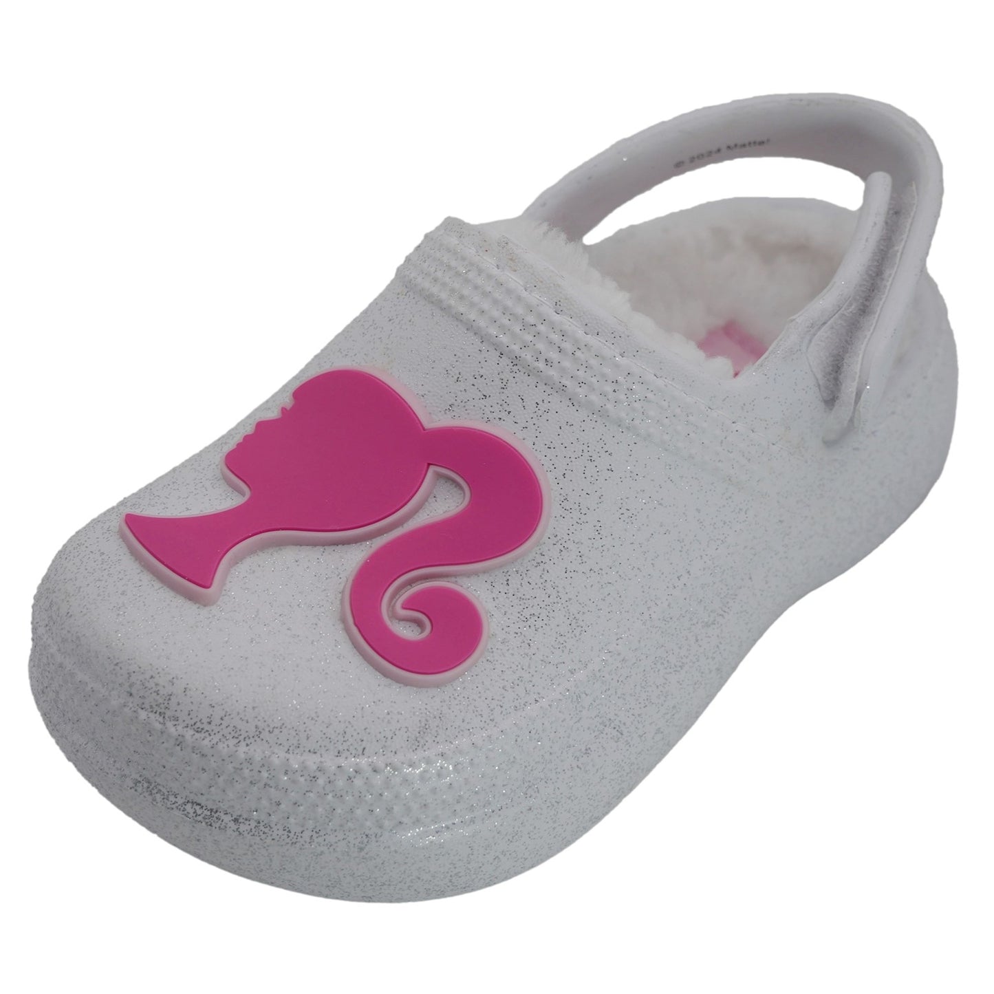 Barbie Toddler Girls' Faux Fur Lined Clogs with Adjustable Strap - White Glitter