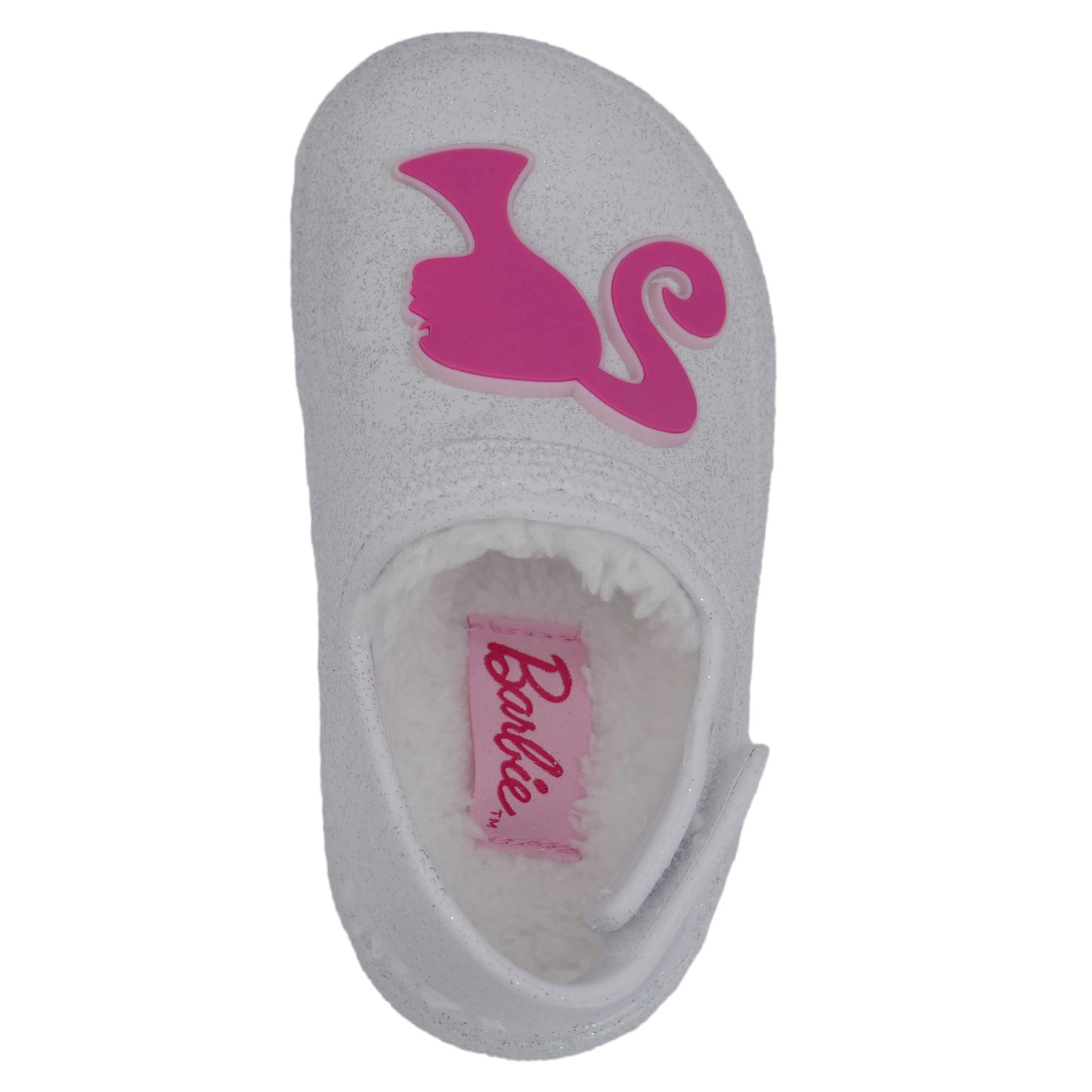 Barbie Toddler Girls' Faux Fur Lined Clogs with Adjustable Strap - White Glitter