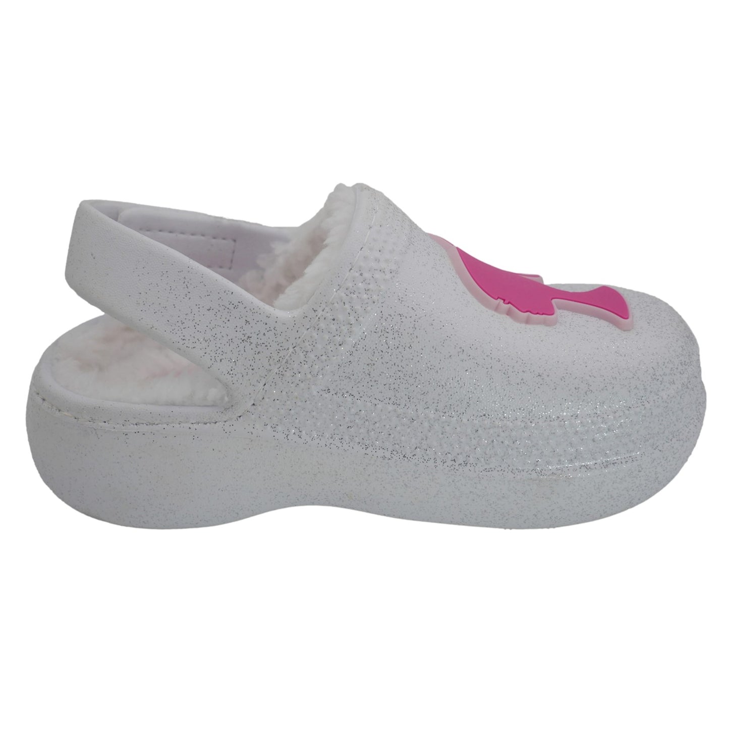 Barbie Toddler Girls' Faux Fur Lined Clogs with Adjustable Strap - White Glitter