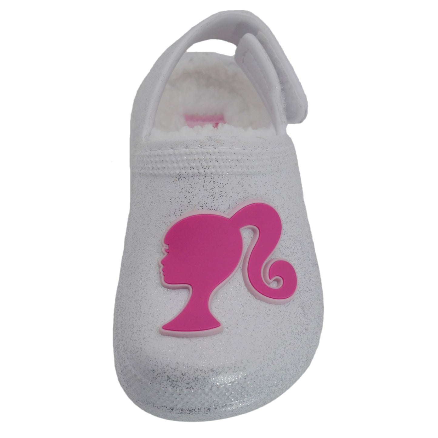 Barbie Toddler Girls' Faux Fur Lined Clogs with Adjustable Strap - White Glitter