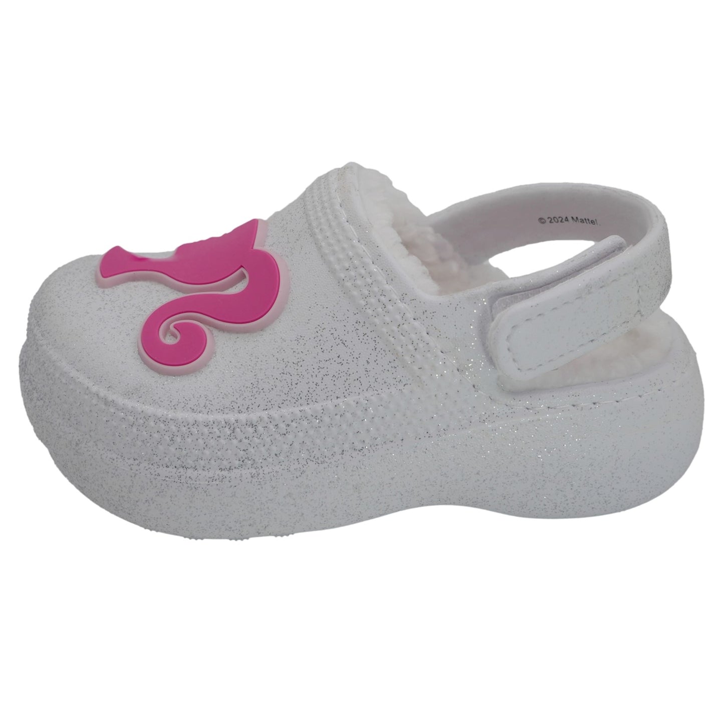 Barbie Toddler Girls' Faux Fur Lined Clogs with Adjustable Strap - White Glitter