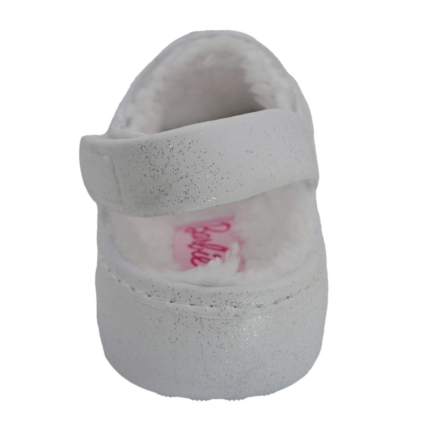 Barbie Toddler Girls' Faux Fur Lined Clogs with Adjustable Strap - White Glitter