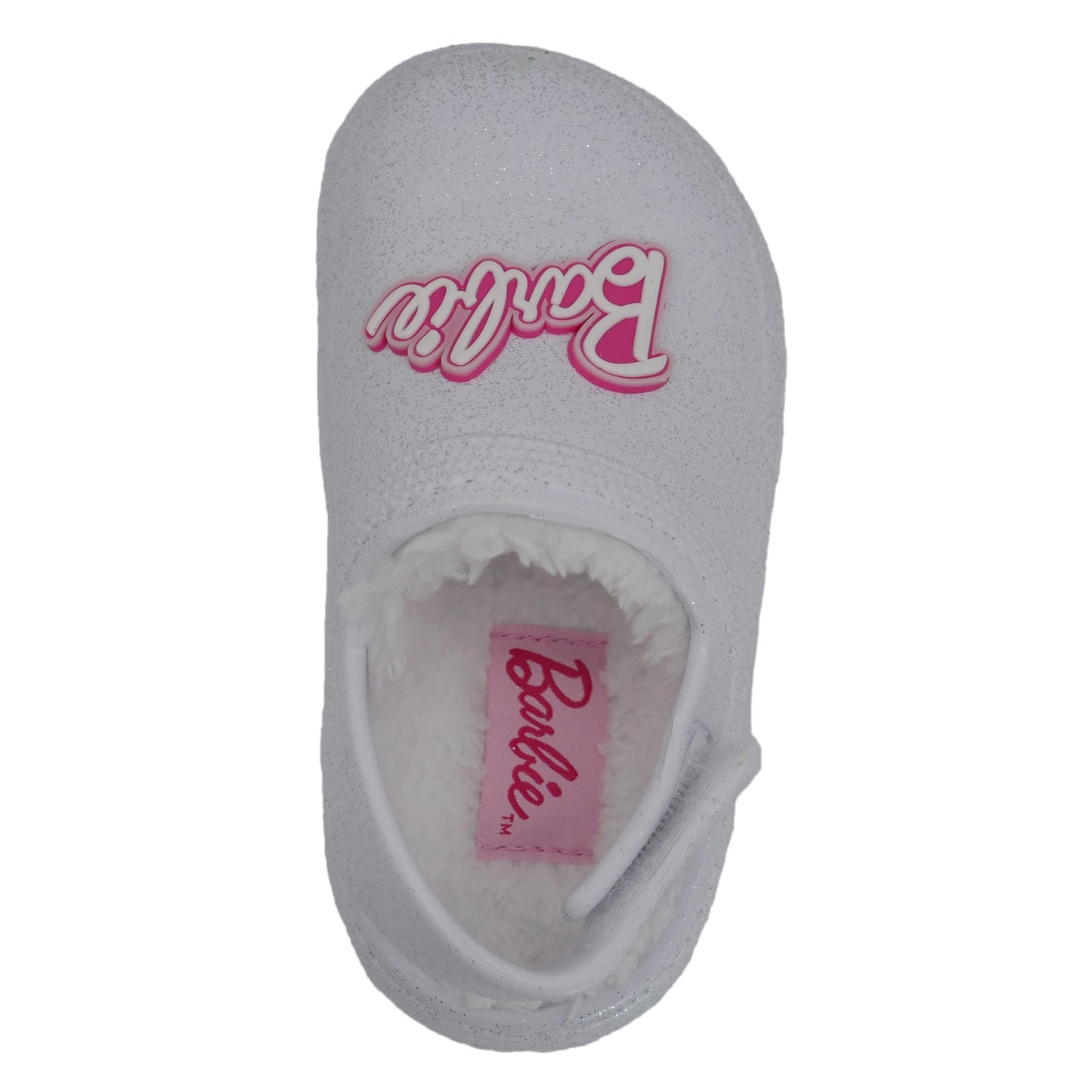 Barbie Toddler Girls' Faux Fur Lined Clogs with Adjustable Strap - White Barbie Glitter