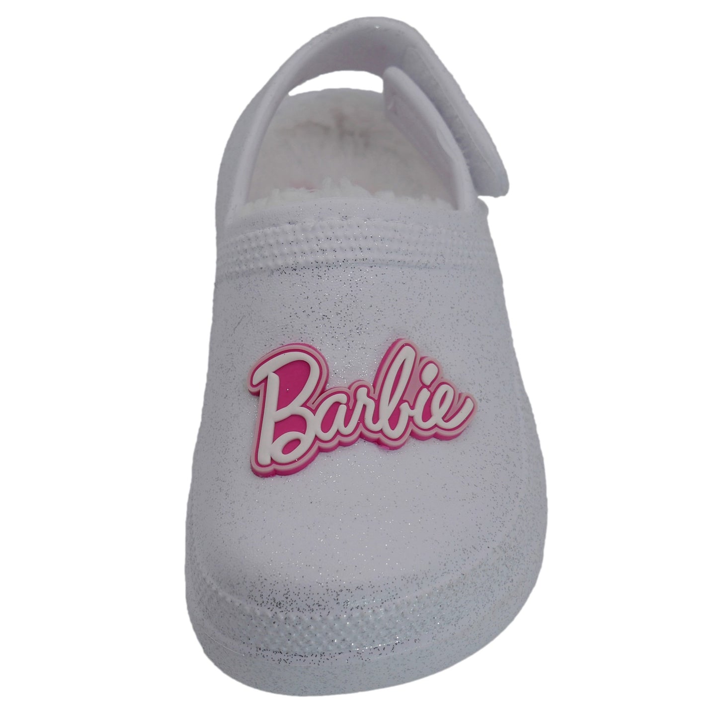 Barbie Toddler Girls' Faux Fur Lined Clogs with Adjustable Strap - White Barbie Glitter