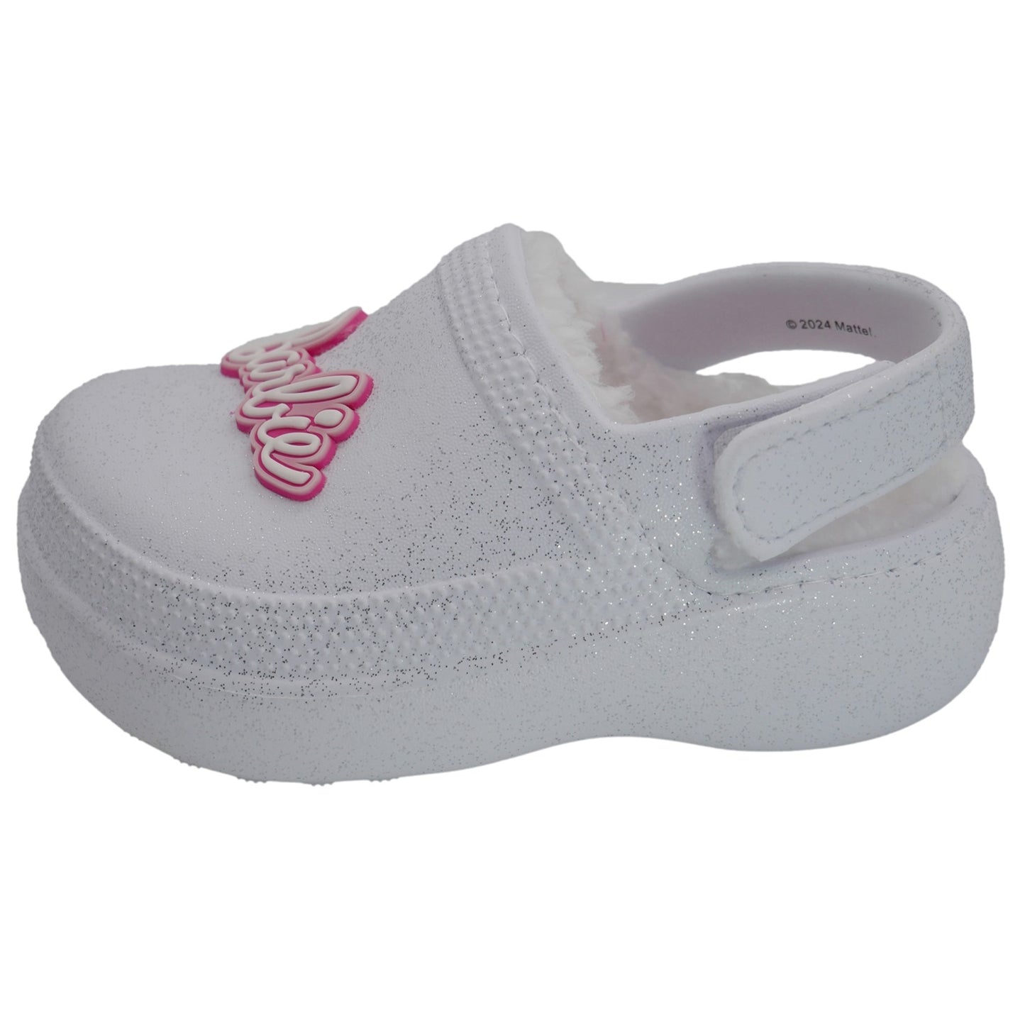 Barbie Toddler Girls' Faux Fur Lined Clogs with Adjustable Strap - White Barbie Glitter