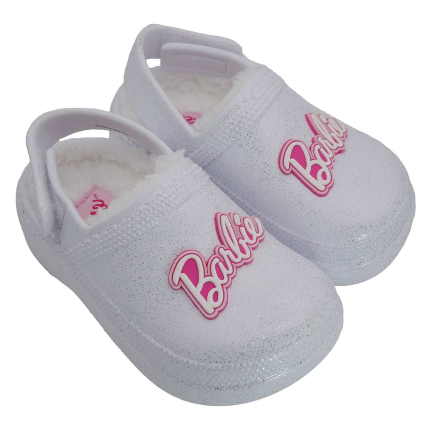 Barbie Toddler Girls' Faux Fur Lined Clogs with Adjustable Strap - White Barbie Glitter