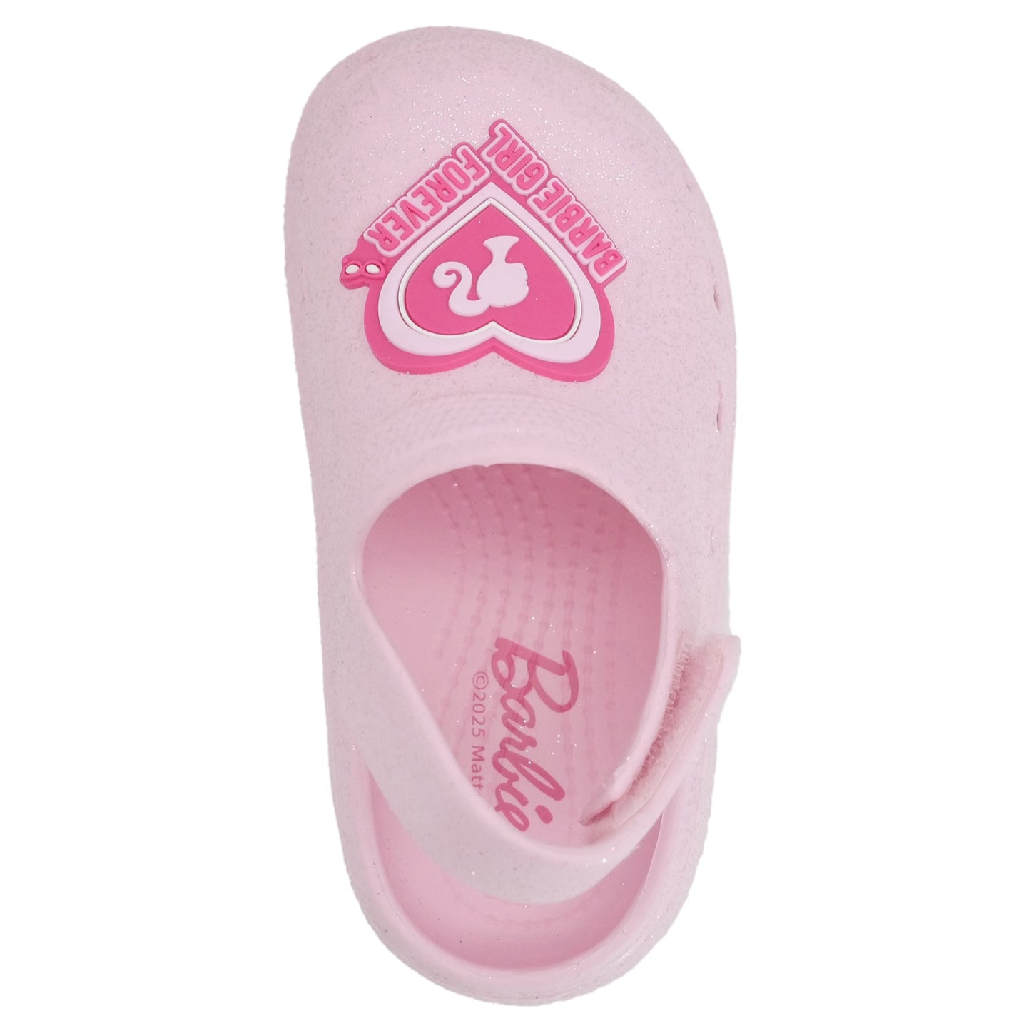 Barbie Toddler Girls' Clogs with Adjustable Strap - Light Pink Glitter w/ Barbie Heart Patch