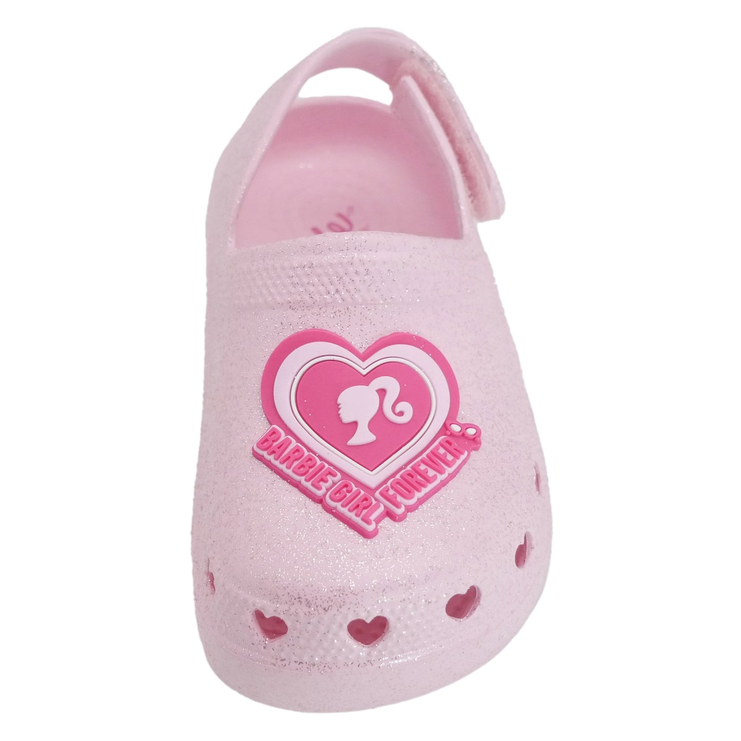 Barbie Toddler Girls' Clogs with Adjustable Strap - Light Pink Glitter w/ Barbie Heart Patch