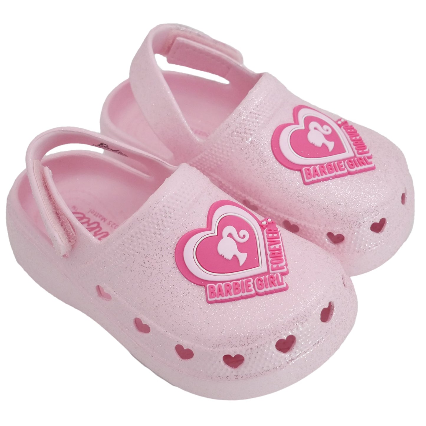 Barbie Toddler Girls' Clogs with Adjustable Strap - Light Pink Glitter w/ Barbie Heart Patch