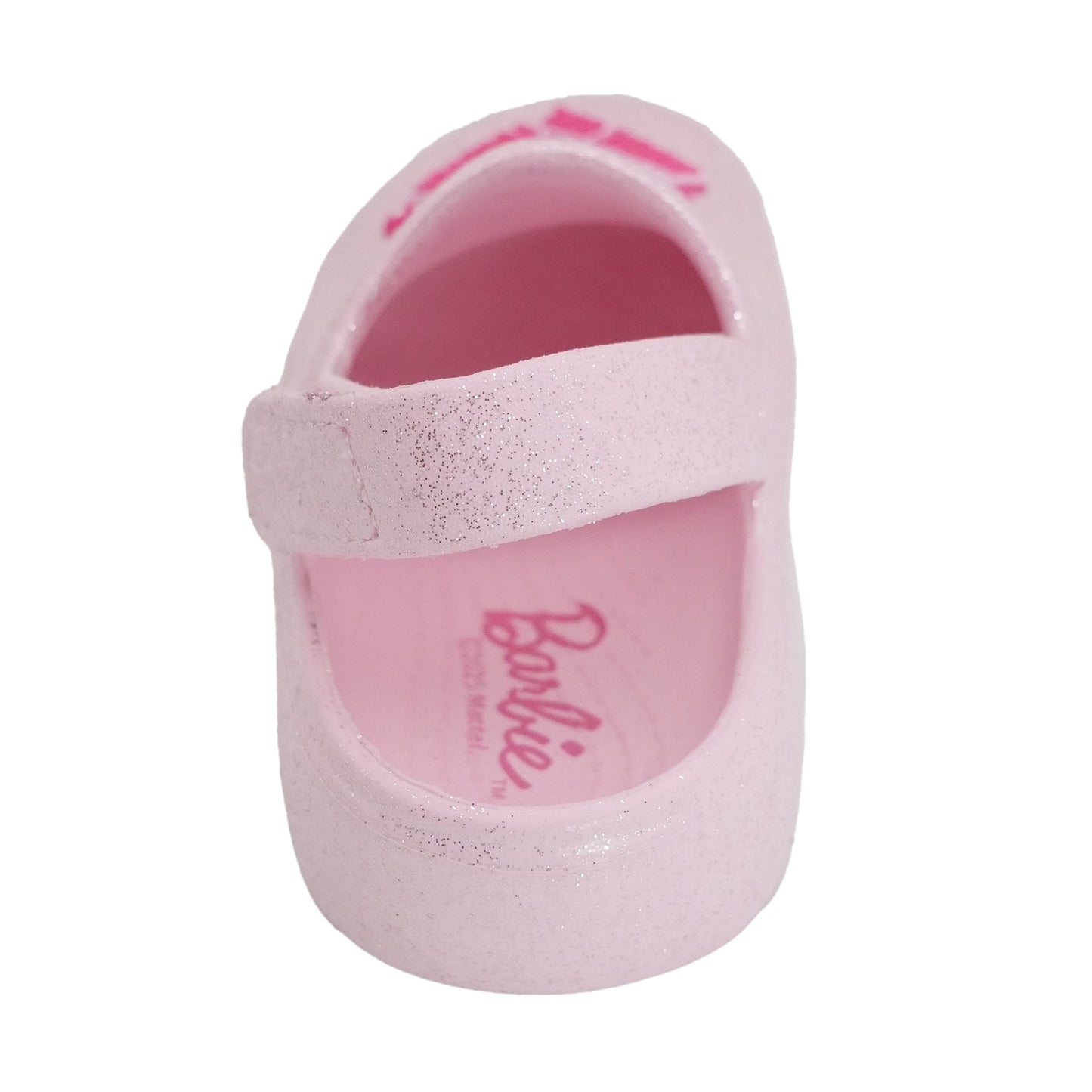 Barbie Toddler Girls' Clogs with Adjustable Strap - Light Pink Glitter w/ Barbie Heart Patch