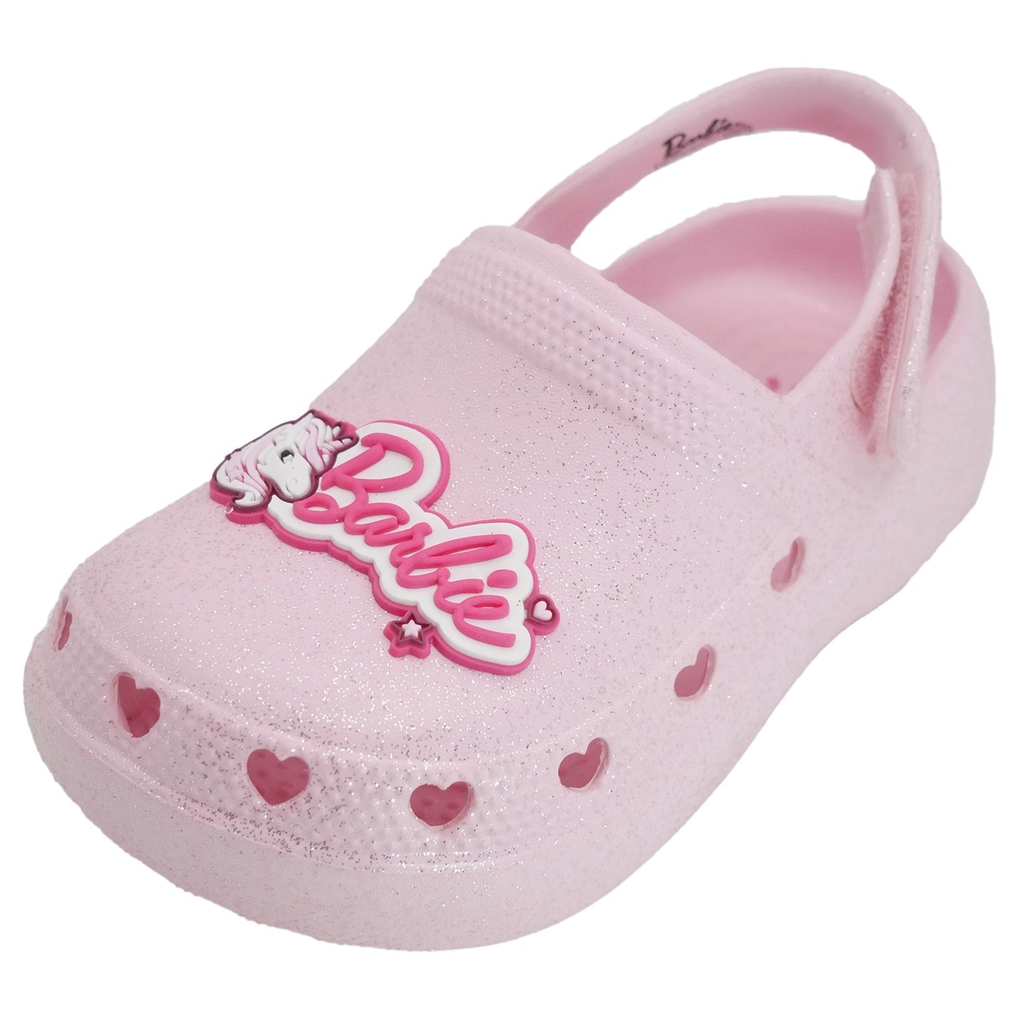 Barbie Toddler Girls' Clogs with Adjustable Strap - Light Pink Glitter w/ Barbie Unicorn Patch