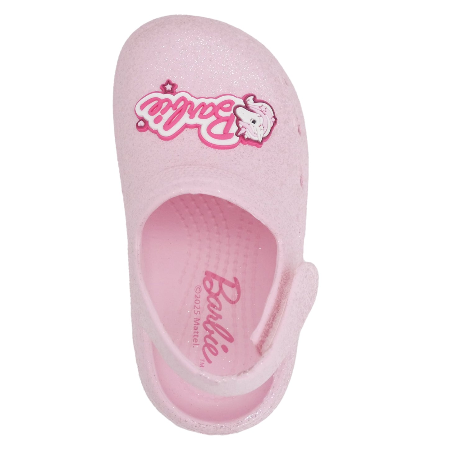 Barbie Toddler Girls' Clogs with Adjustable Strap - Light Pink Glitter w/ Barbie Unicorn Patch
