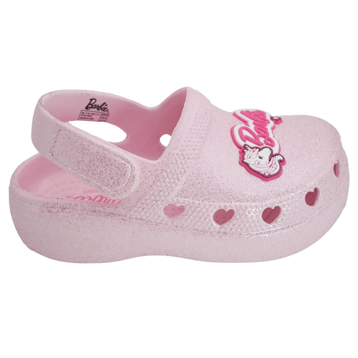 Barbie Toddler Girls' Clogs with Adjustable Strap - Light Pink Glitter w/ Barbie Unicorn Patch