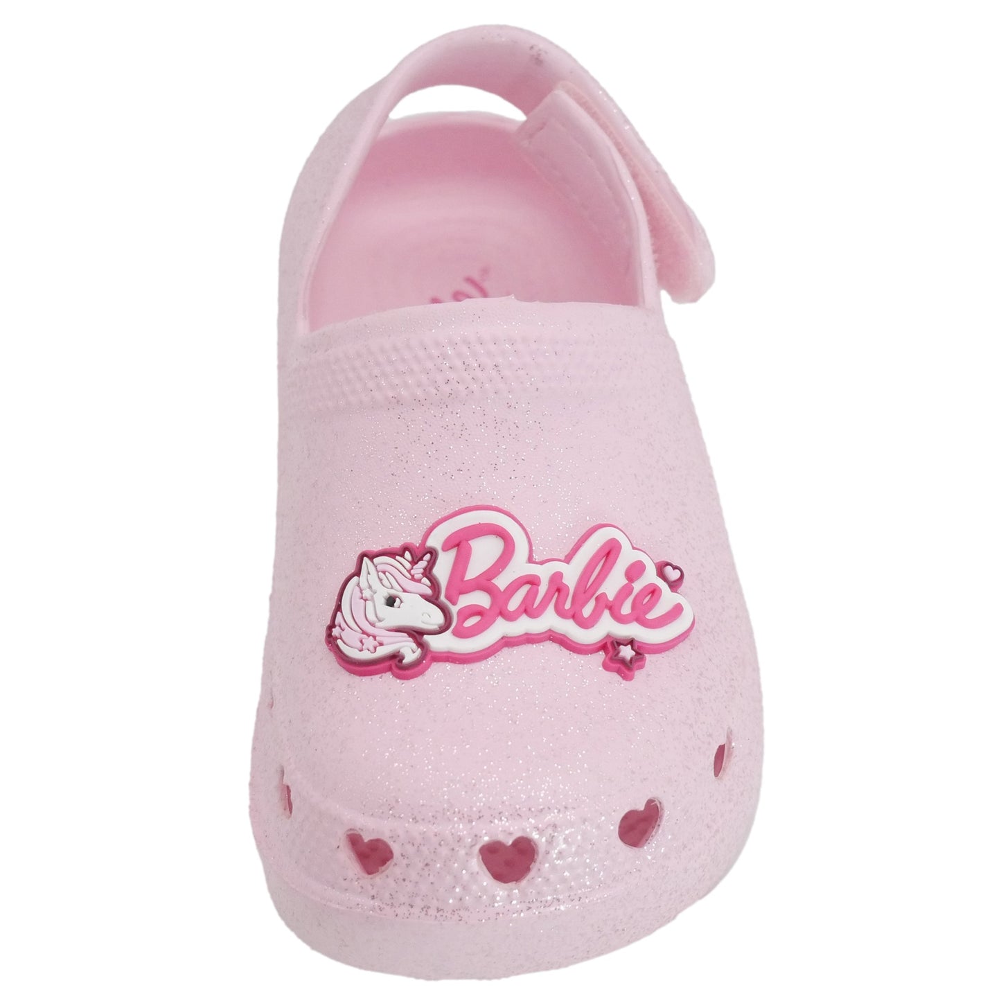 Barbie Toddler Girls' Clogs with Adjustable Strap - Light Pink Glitter w/ Barbie Unicorn Patch