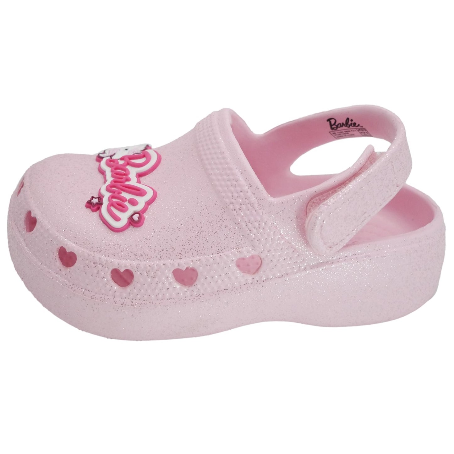 Barbie Toddler Girls' Clogs with Adjustable Strap - Light Pink Glitter w/ Barbie Unicorn Patch
