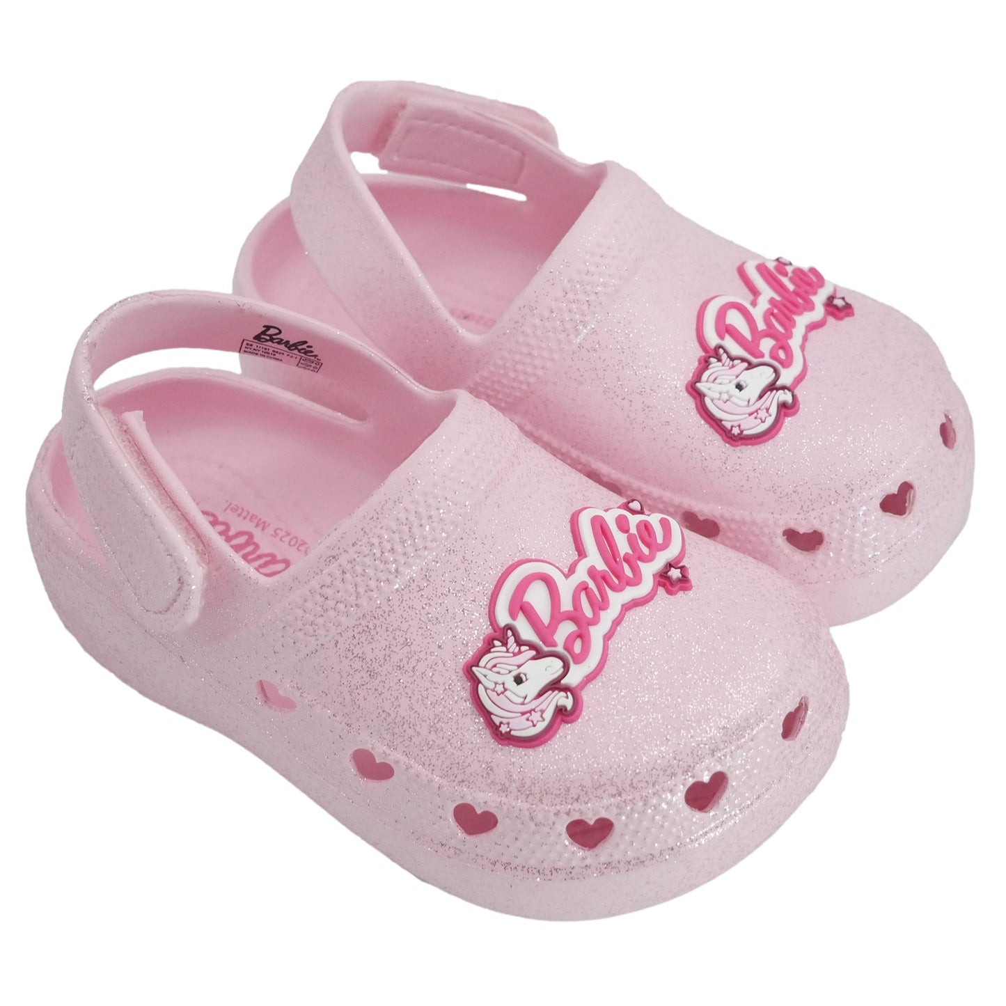 Barbie Toddler Girls' Clogs with Adjustable Strap - Light Pink Glitter w/ Barbie Unicorn Patch