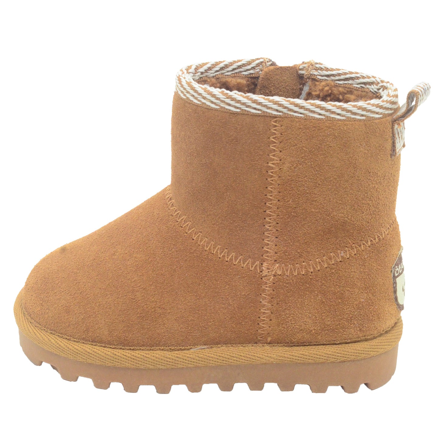 BEARPAW Toddler Suede Winter Boots with Faux-Fur Lining - Chestnut with Woven Collar