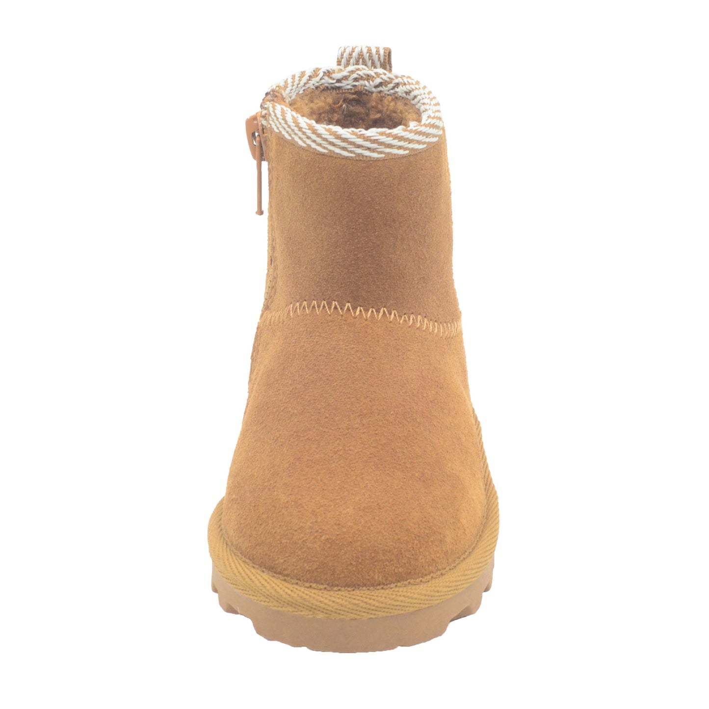 BEARPAW Toddler Suede Winter Boots with Faux-Fur Lining - Chestnut with Woven Collar