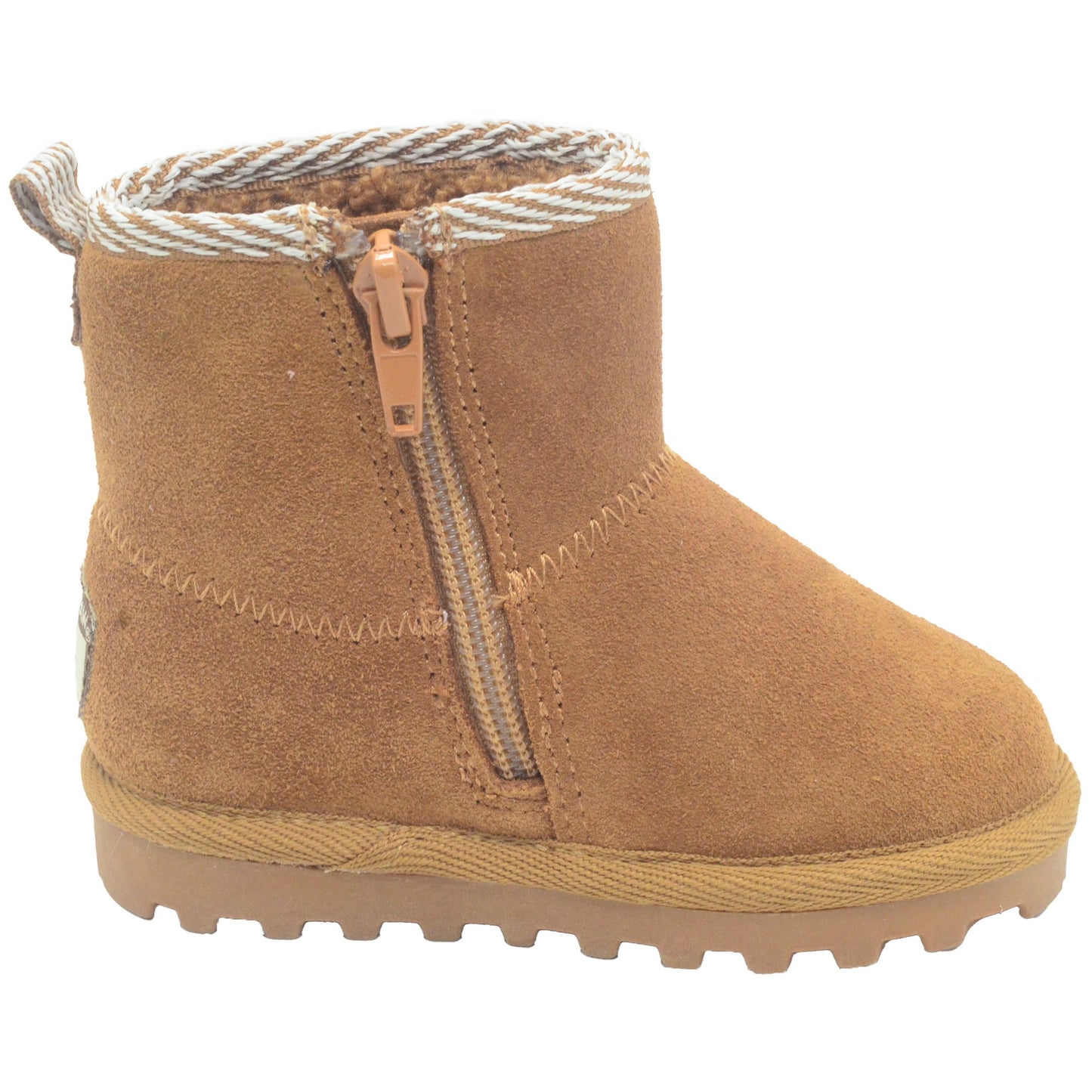 BEARPAW Toddler Suede Winter Boots with Faux-Fur Lining - Chestnut with Woven Collar