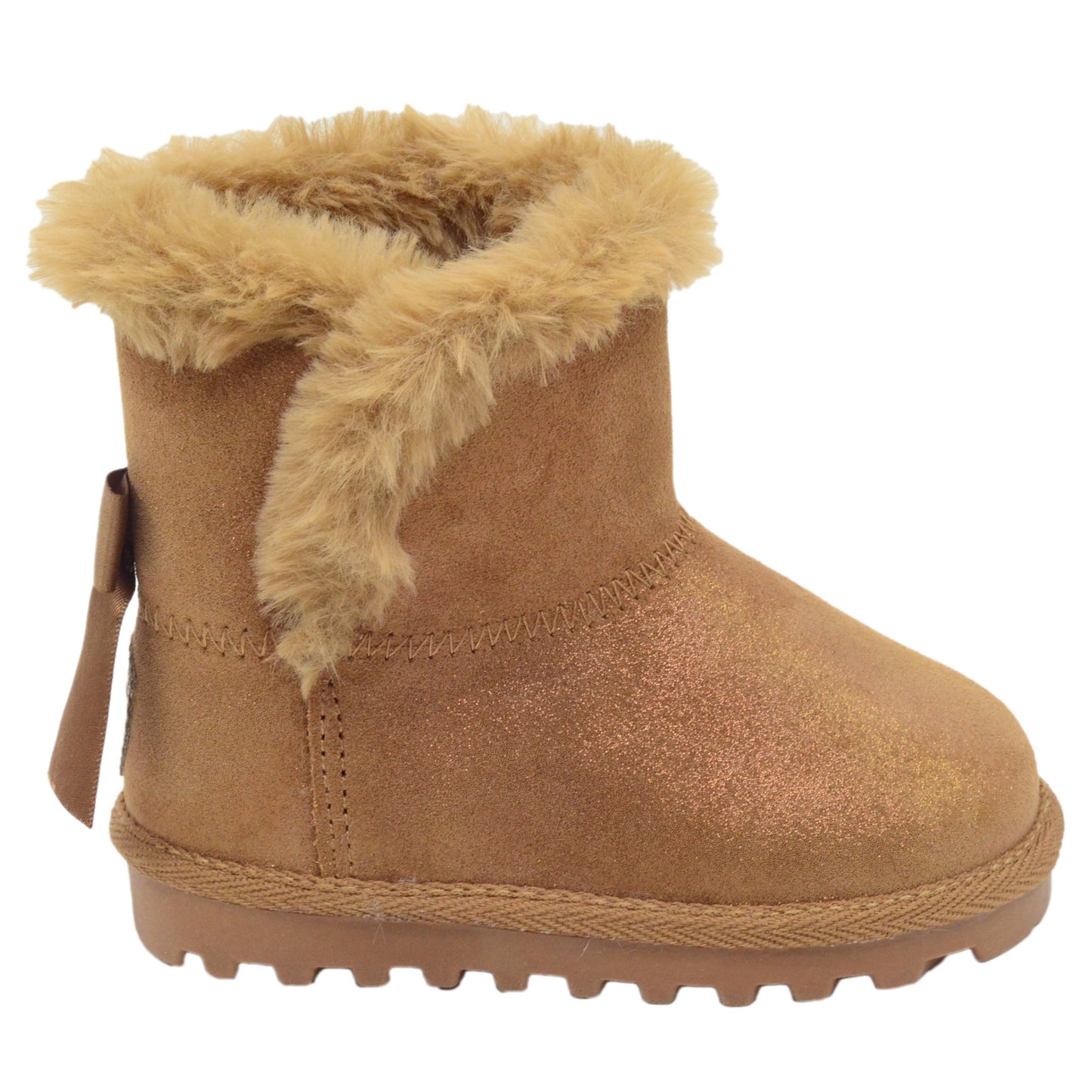 BEARPAW Toddler Suede Winter Boots with Faux-Fur Lining - Chestnut Glitter