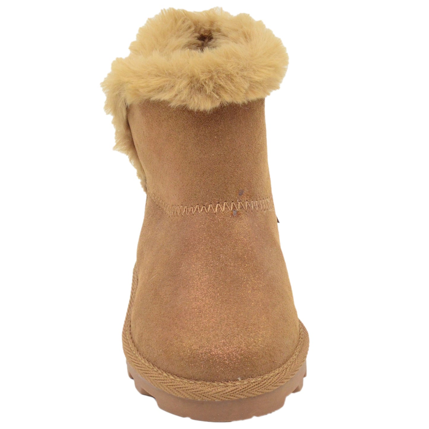 BEARPAW Toddler Suede Winter Boots with Faux-Fur Lining - Chestnut Glitter