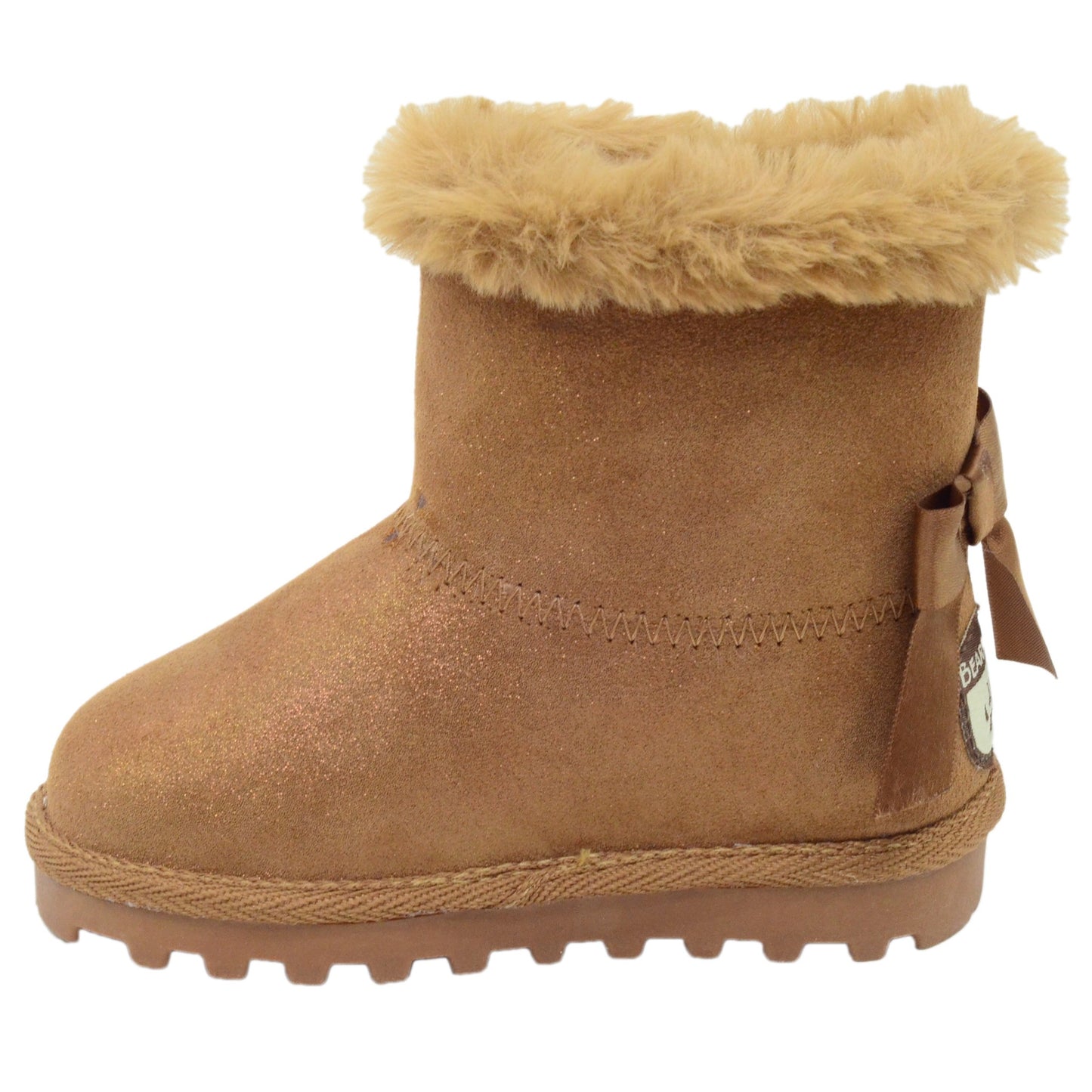 BEARPAW Toddler Suede Winter Boots with Faux-Fur Lining - Chestnut Glitter