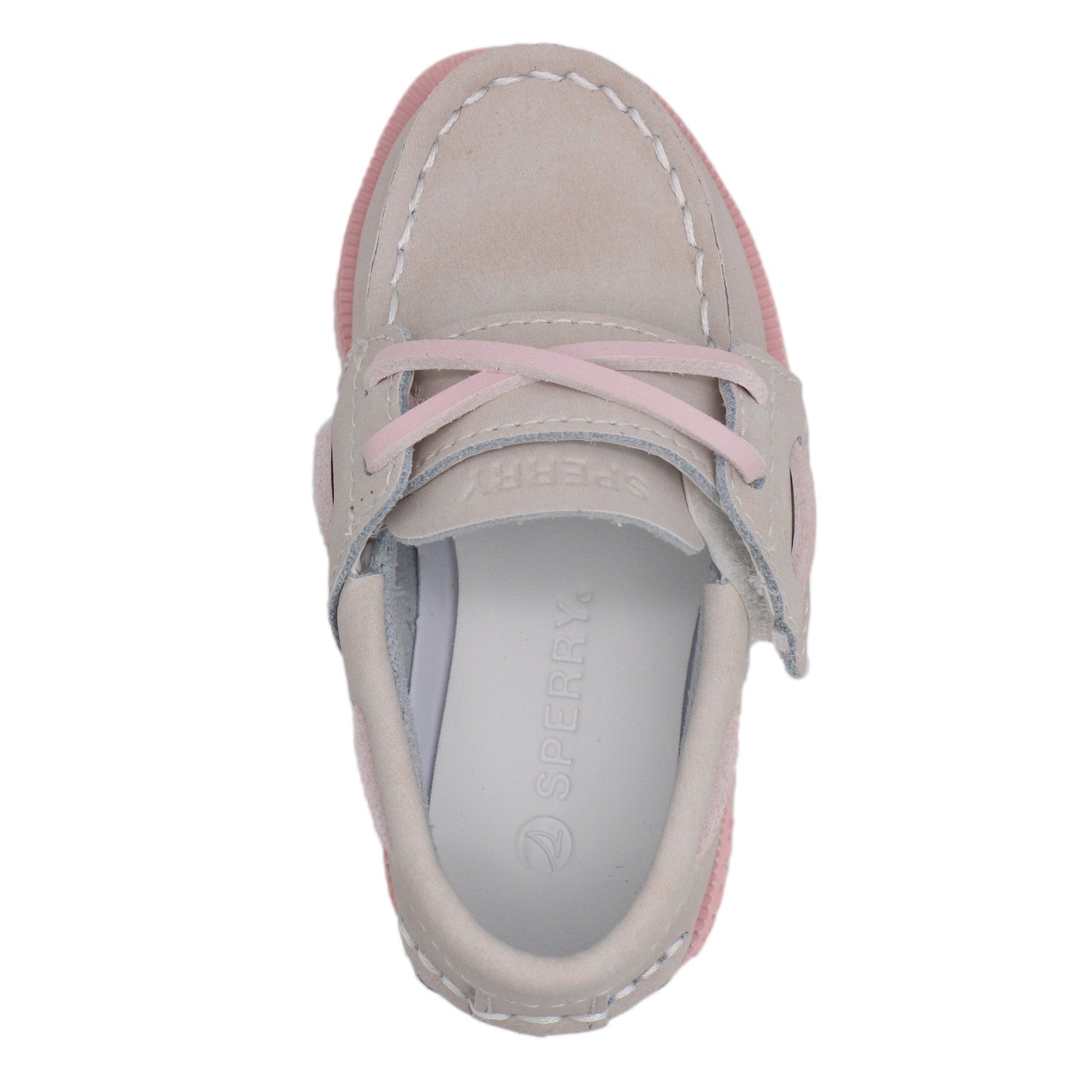 Sperry Toddler Authentic Original Boat Shoe - Light Taupe Leather with Hook & Loop Closure