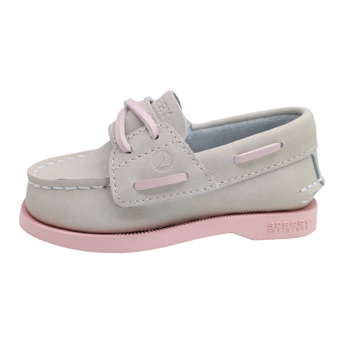 Sperry Toddler Authentic Original Boat Shoe - Light Taupe Leather with Hook & Loop Closure