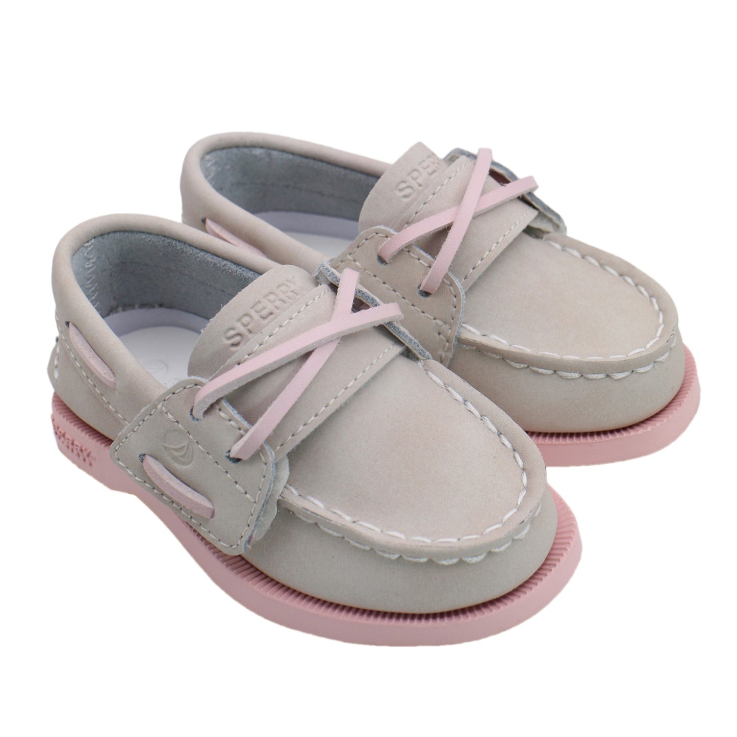 Sperry Toddler Authentic Original Boat Shoe - Light Taupe Leather with Hook & Loop Closure