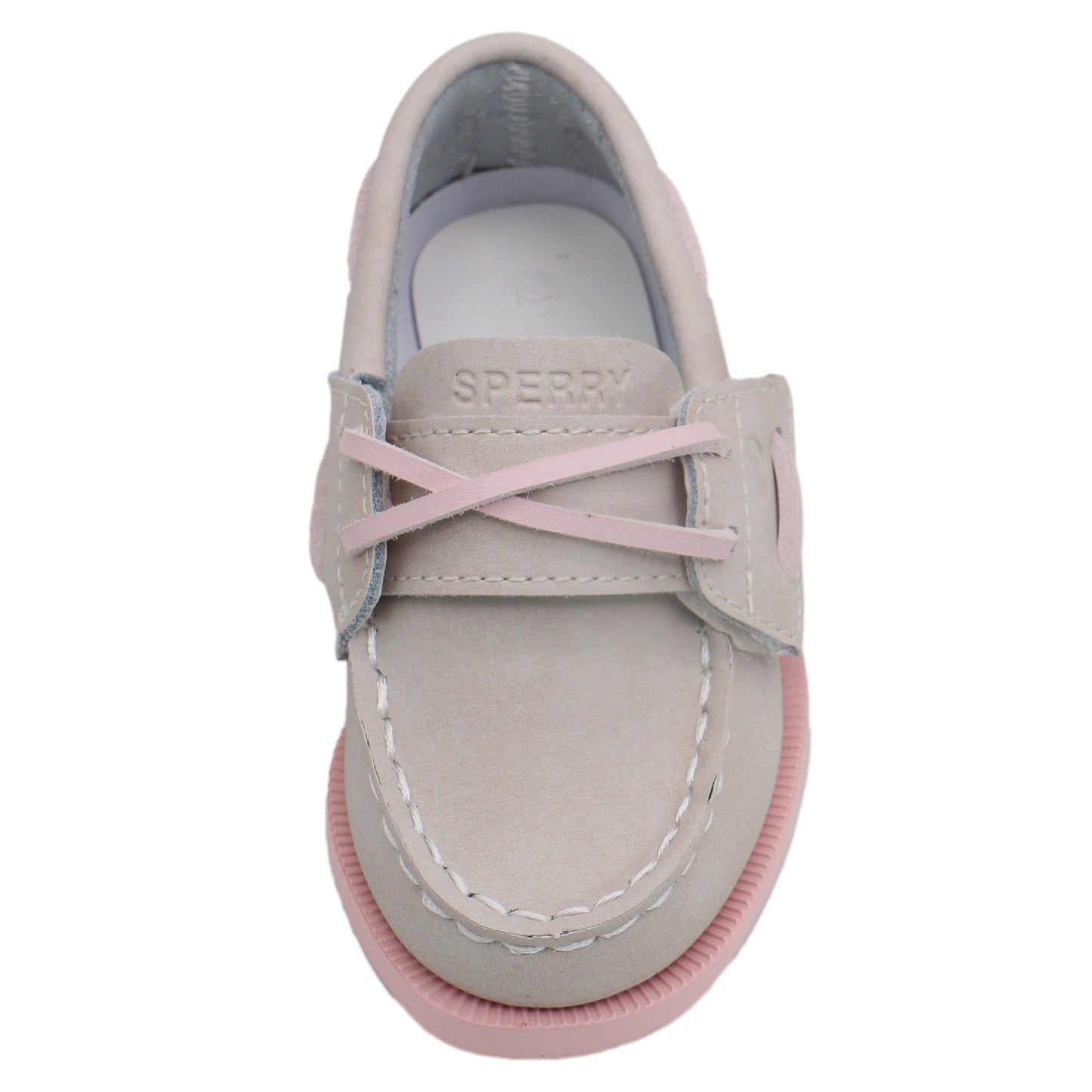 Sperry Toddler Authentic Original Boat Shoe - Light Taupe Leather with Hook & Loop Closure