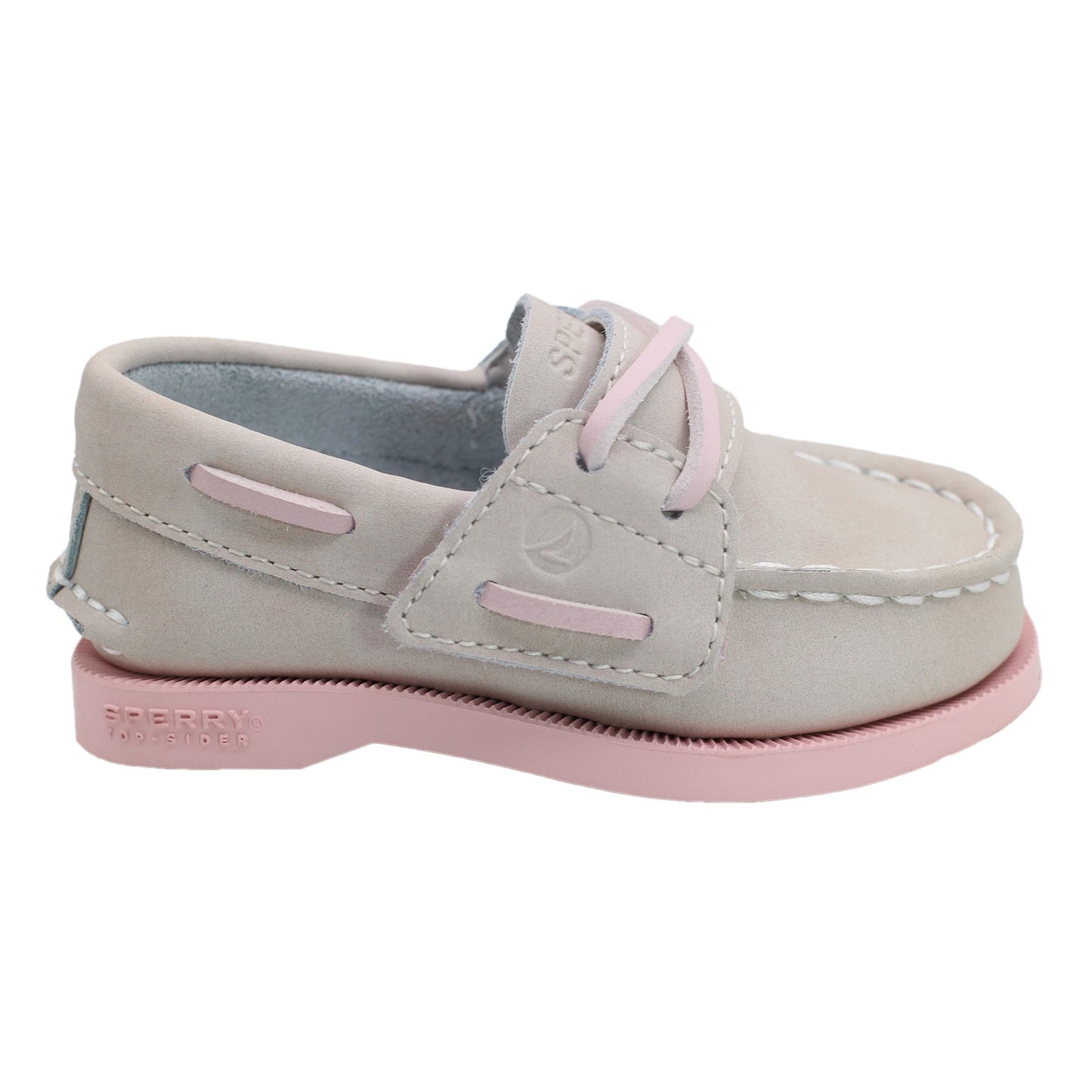 Sperry Toddler Authentic Original Boat Shoe - Light Taupe Leather with Hook & Loop Closure