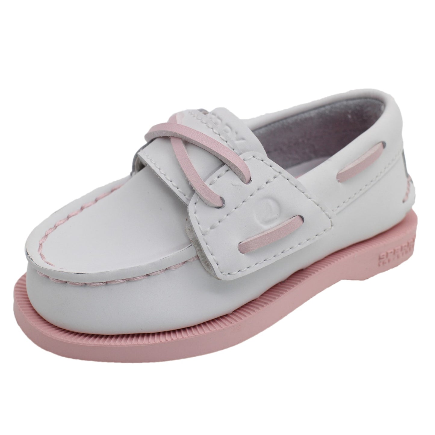 Sperry Toddler Authentic Original Boat Shoe - White Leather with Hook & Loop Closure