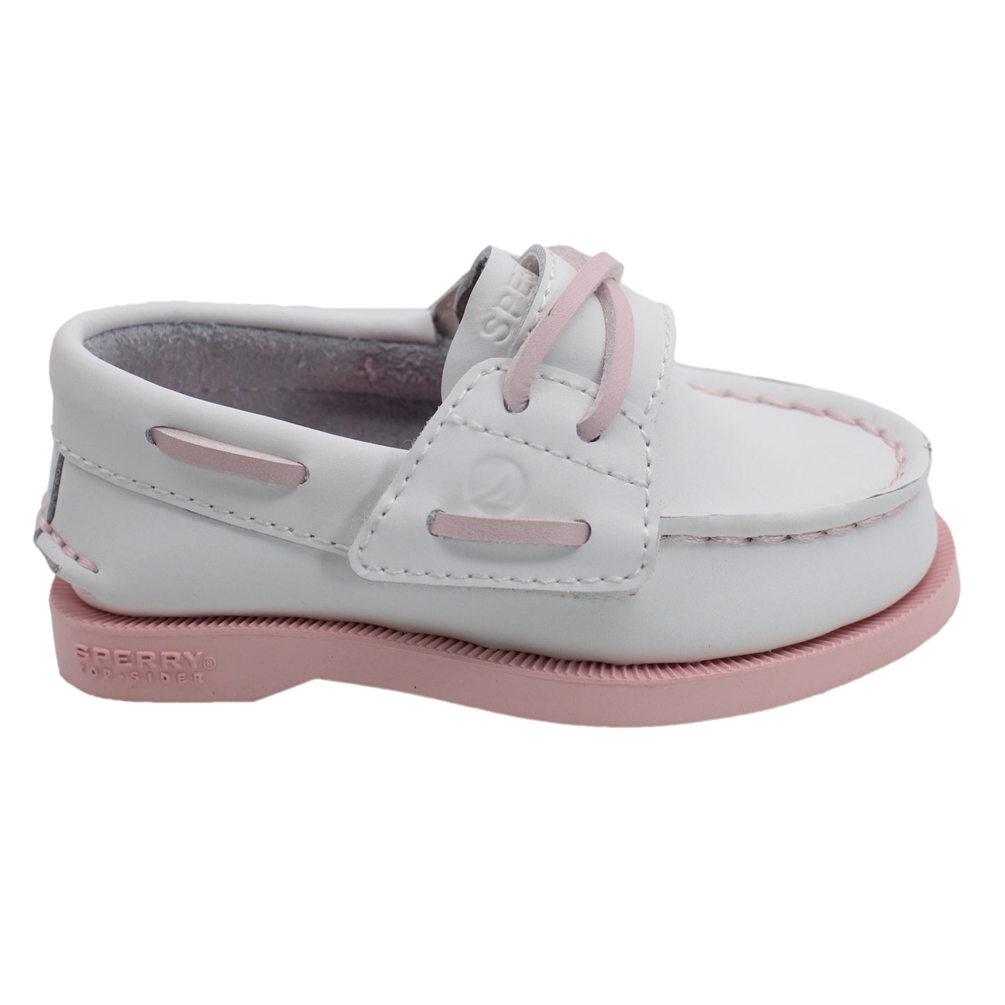 Sperry Toddler Authentic Original Boat Shoe - White Leather with Hook & Loop Closure