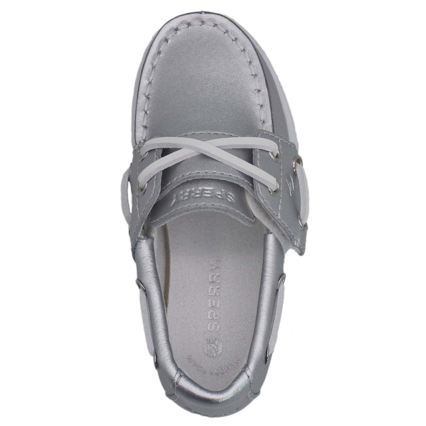 Sperry Toddler Cup II Boat Shoe with Memory Foam Insole - Textured Silver Leather