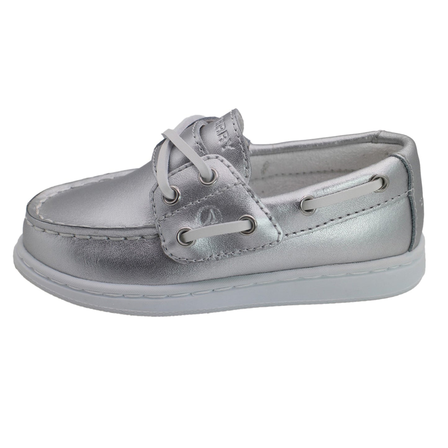 Sperry Toddler Cup II Boat Shoe with Memory Foam Insole - Textured Silver Leather