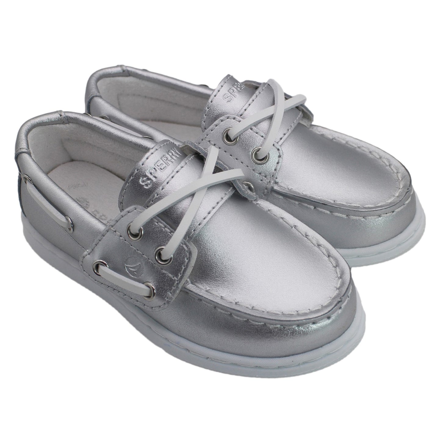 Sperry Toddler Cup II Boat Shoe with Memory Foam Insole - Textured Silver Leather