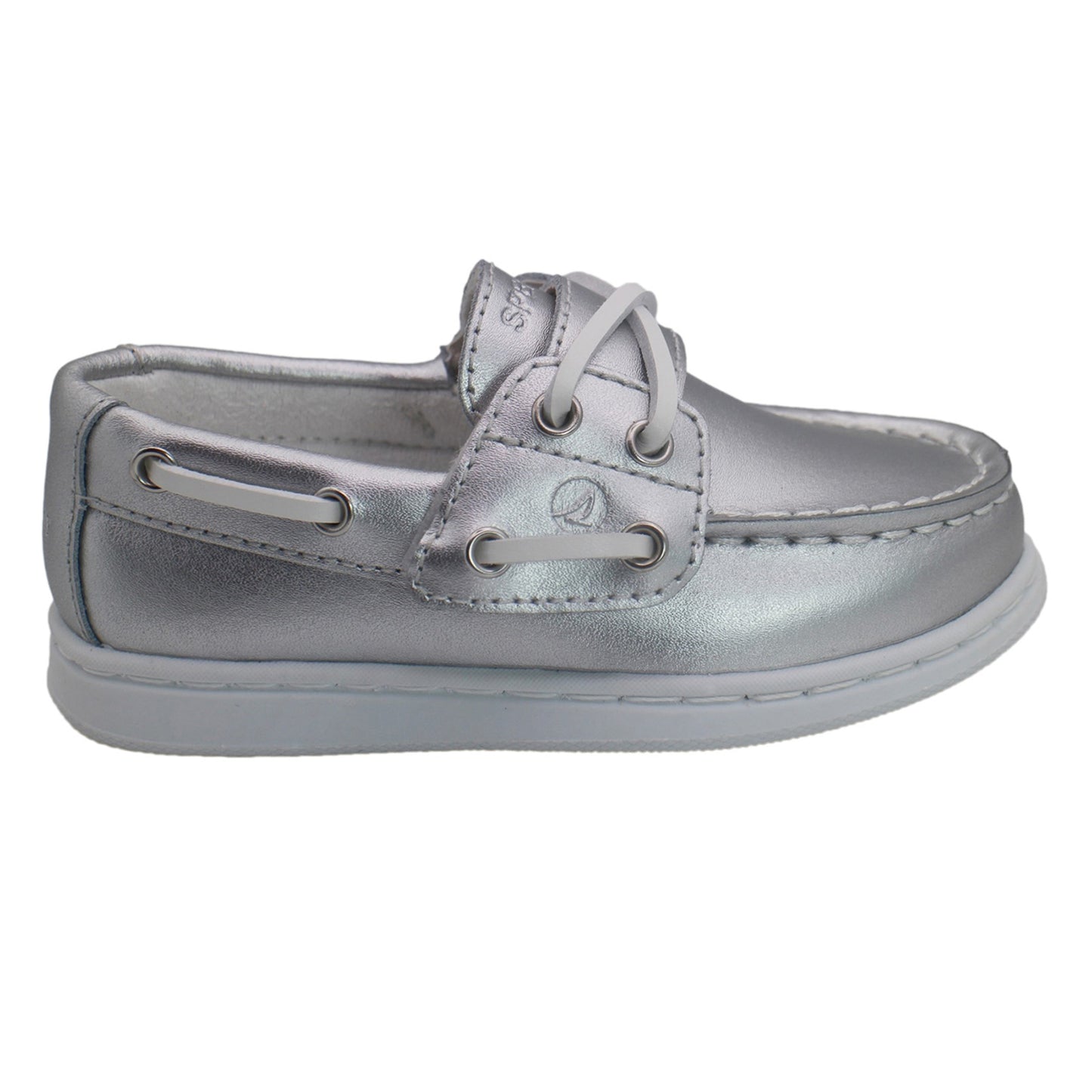 Sperry Toddler Cup II Boat Shoe with Memory Foam Insole - Textured Silver Leather