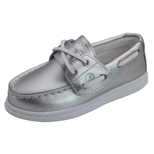 Sperry Toddler Cup II Boat Shoe with Memory Foam Insole - Textured Silver Leather