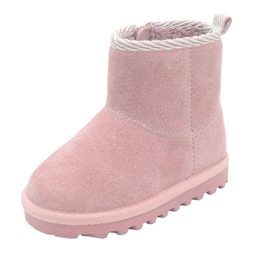 BEARPAW Toddler Suede Winter Boots with Faux-Fur Lining - Mauve with Woven Collar