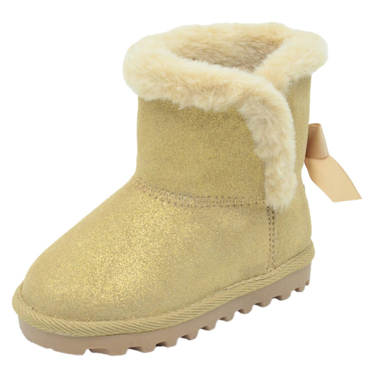 BEARPAW Toddler Suede Winter Boots with Faux-Fur Lining - Champagne Glitter