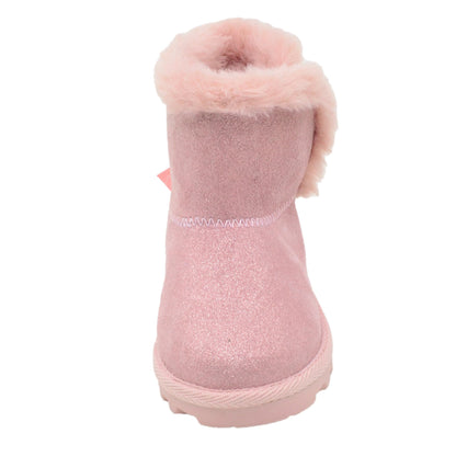 BEARPAW Toddler Suede Winter Boots with Faux-Fur Lining - Rose Gold Glitter