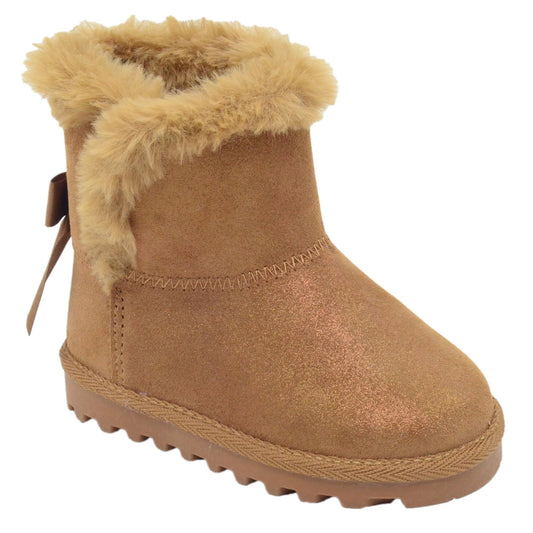 BEARPAW Toddler Suede Winter Boots with Faux-Fur Lining - Chestnut Glitter