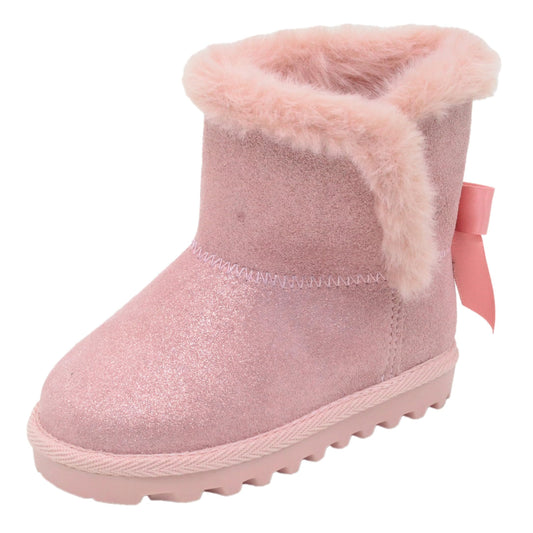 BEARPAW Toddler Suede Winter Boots with Faux-Fur Lining - Rose Gold Glitter